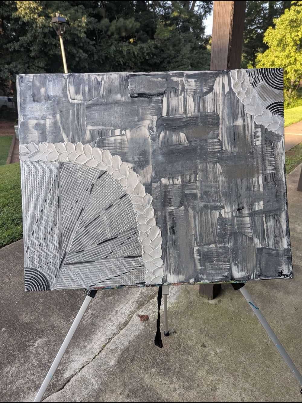 Monochrome Textured Abstract Canvas in Gray and White
